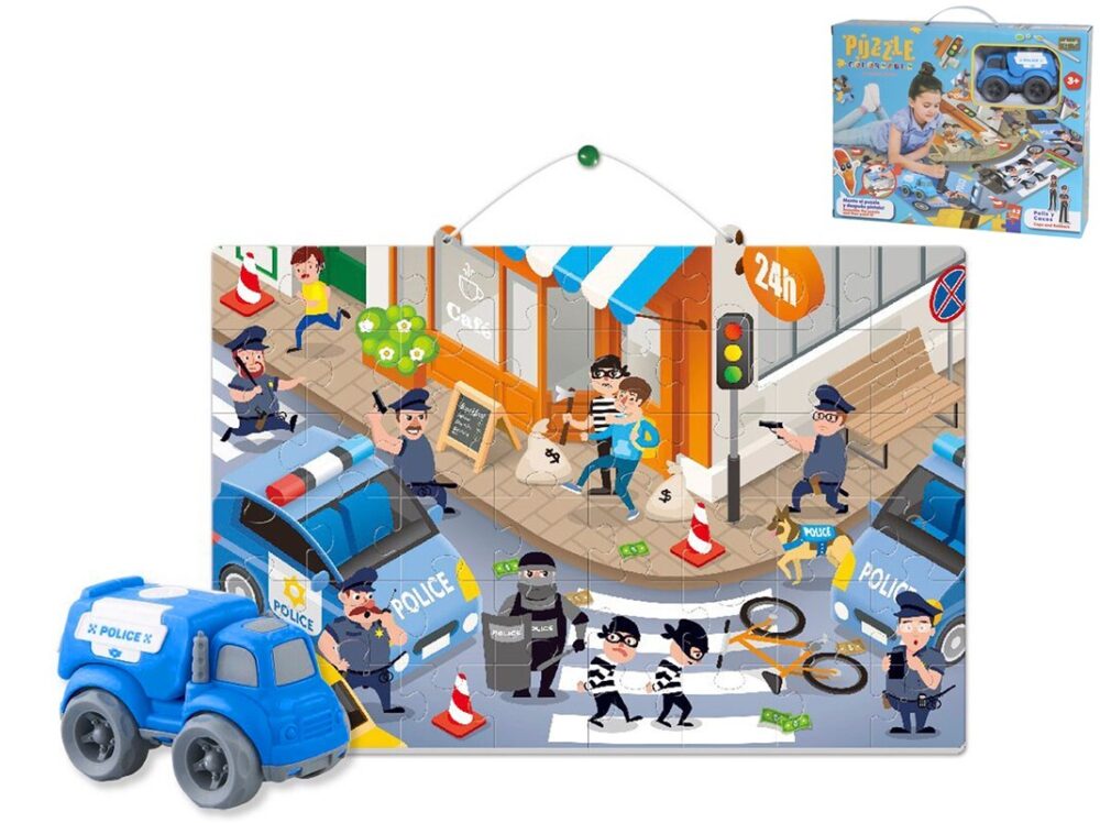 Puzzle coloreable con coche Policia